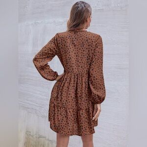 SHEIN size Large orange and black polka dot dress, long sleeve, button up front